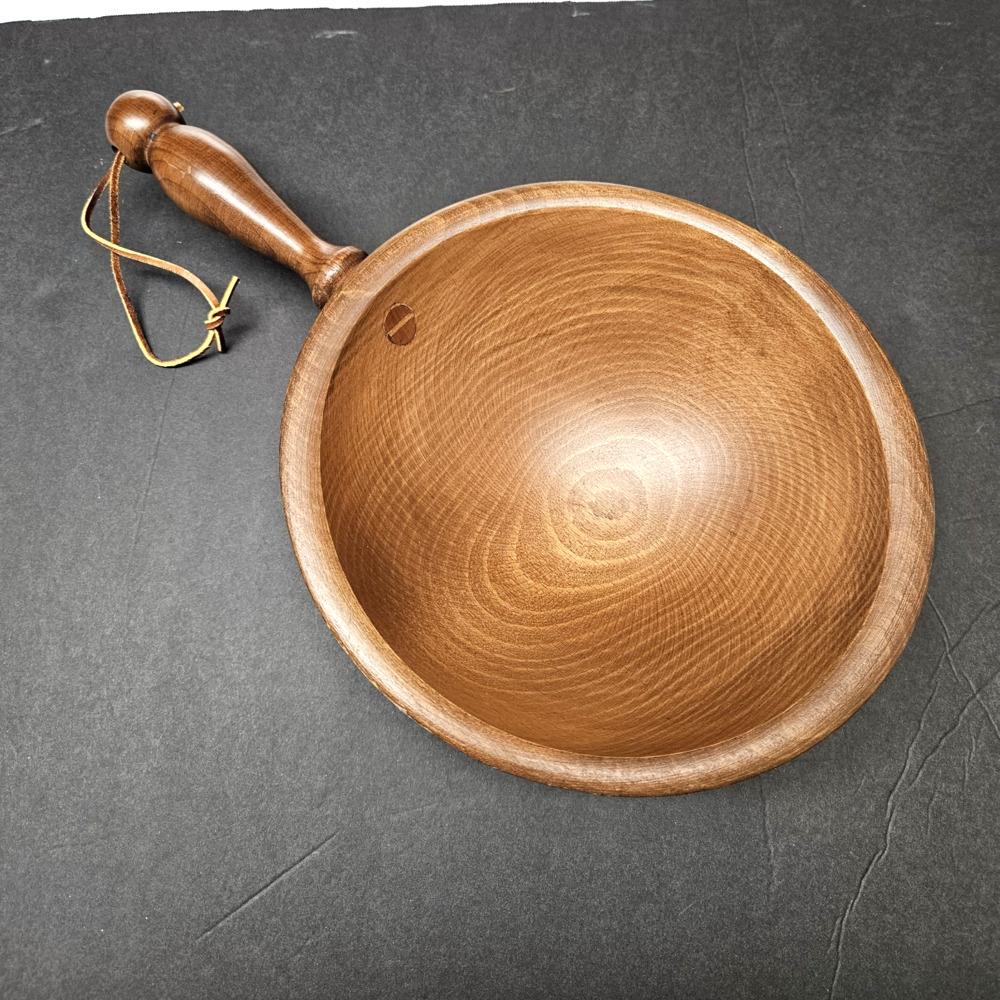 Vintage Hand Carved Wooden Bowl With Handle By Woodcraftery